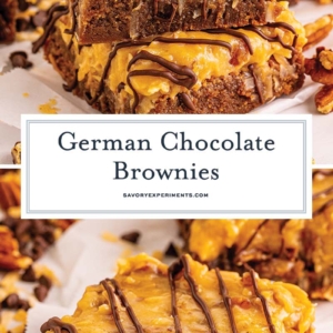 collage for german chocolate brownie recipes with text overlay for pinterest