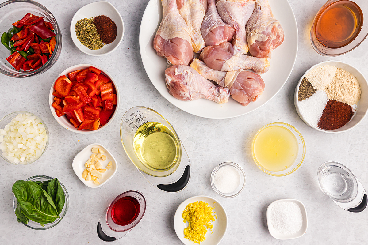 overhead shot of peri peri chicken ingredients