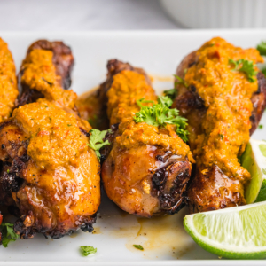 close up shot of platter of peri peri chicken