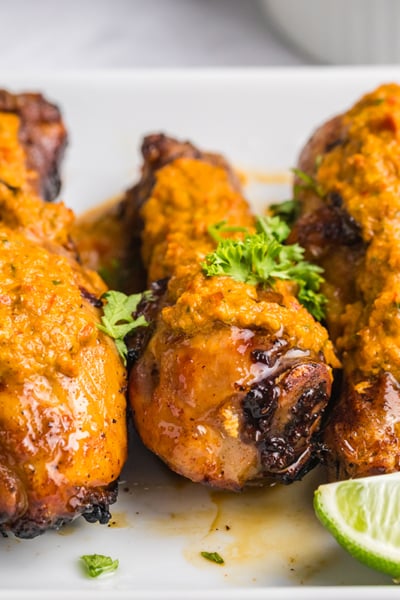 close up shot of platter of peri peri chicken