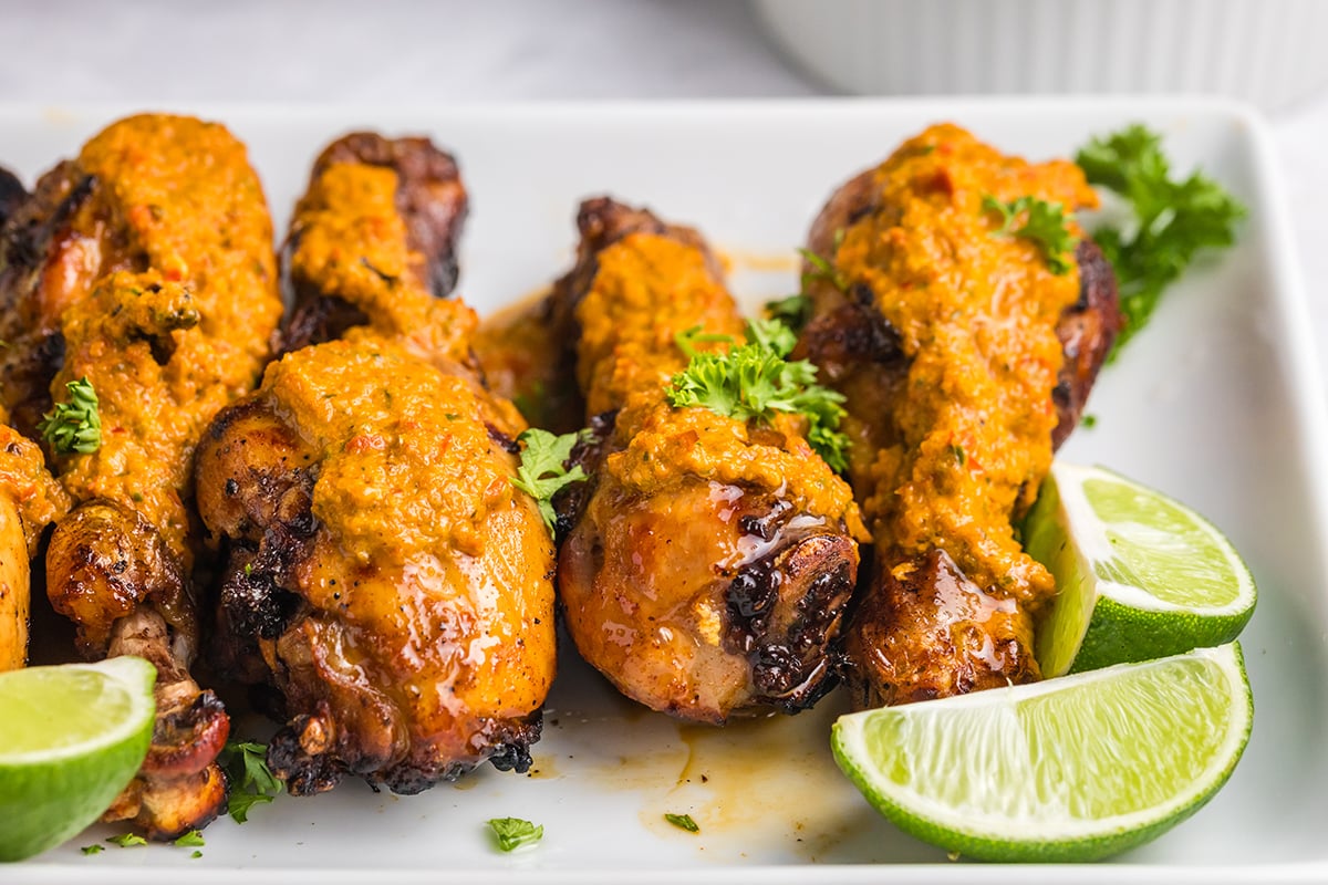 close up shot of platter of peri peri chicken