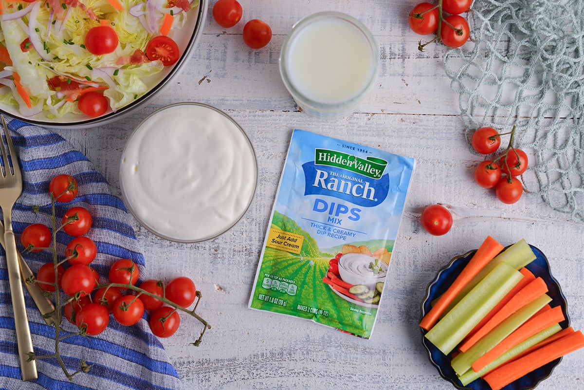 overhead shot of healthy ranch dressing ingredients