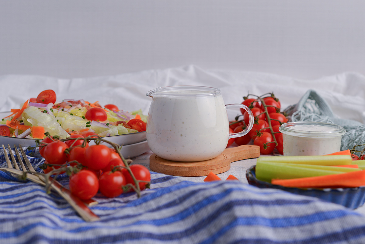 straight on shot of jar of healthy ranch dressing recipe