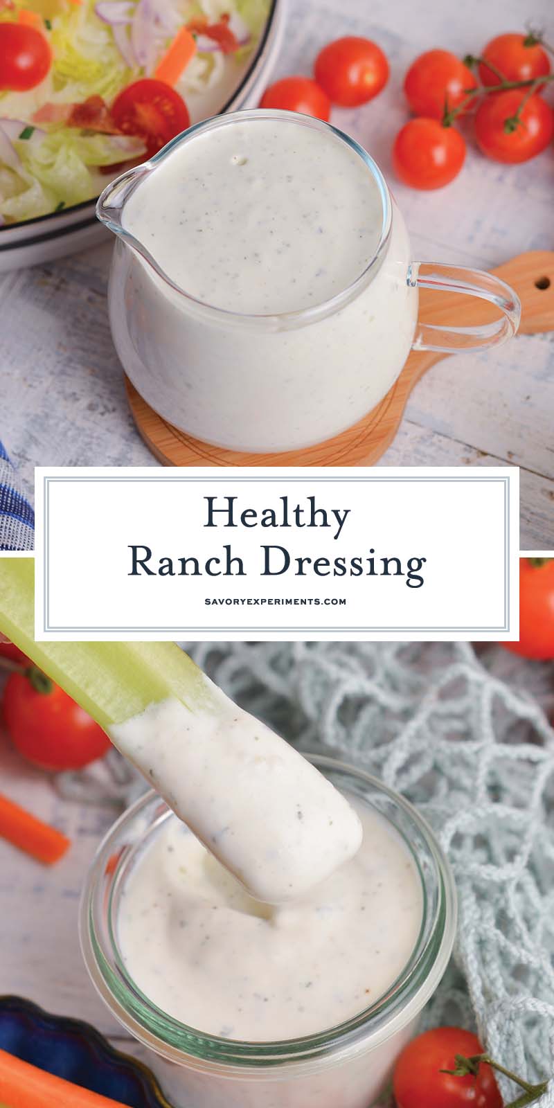 collage of healthy ranch dressing