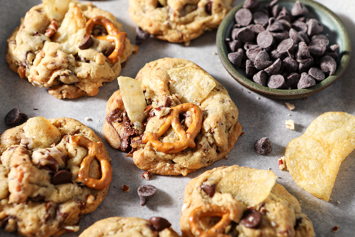 close up angle shot of kitchen sink drop cookies