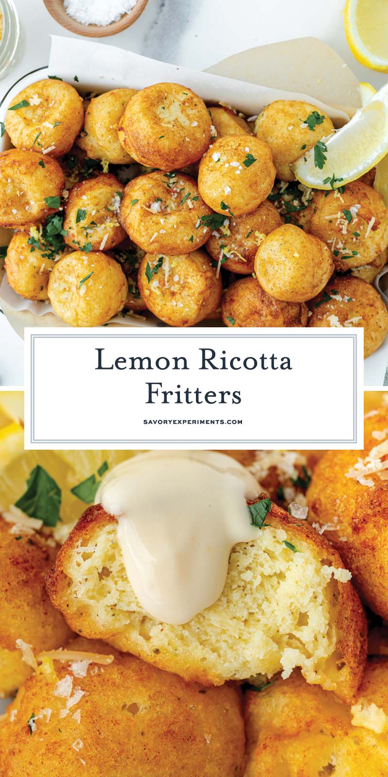 collage of lemon ricotta fritters