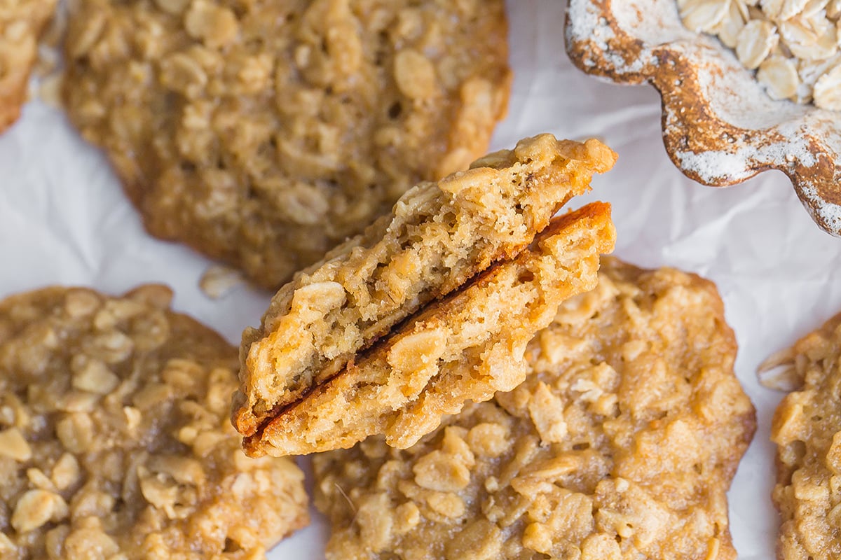 quaker oat cookie split in half to show they are moist