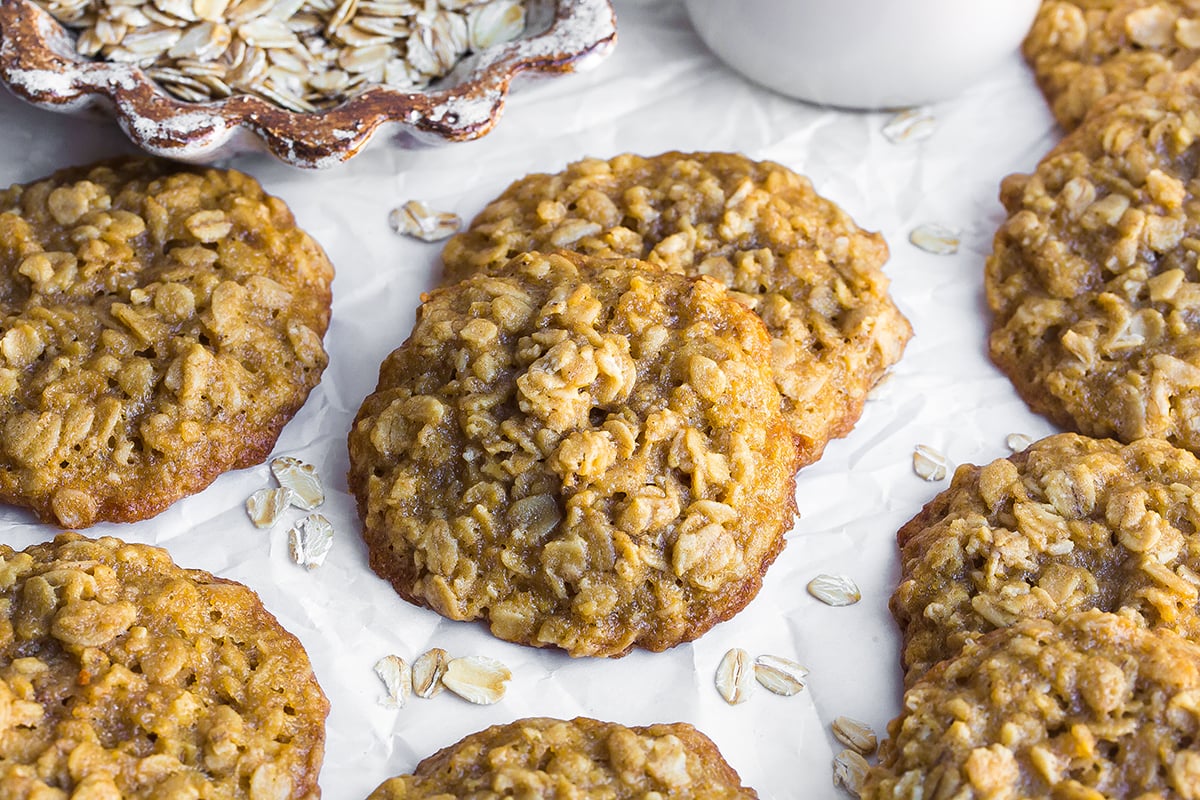 two quaker oats oatmeal cookies stacked on each other