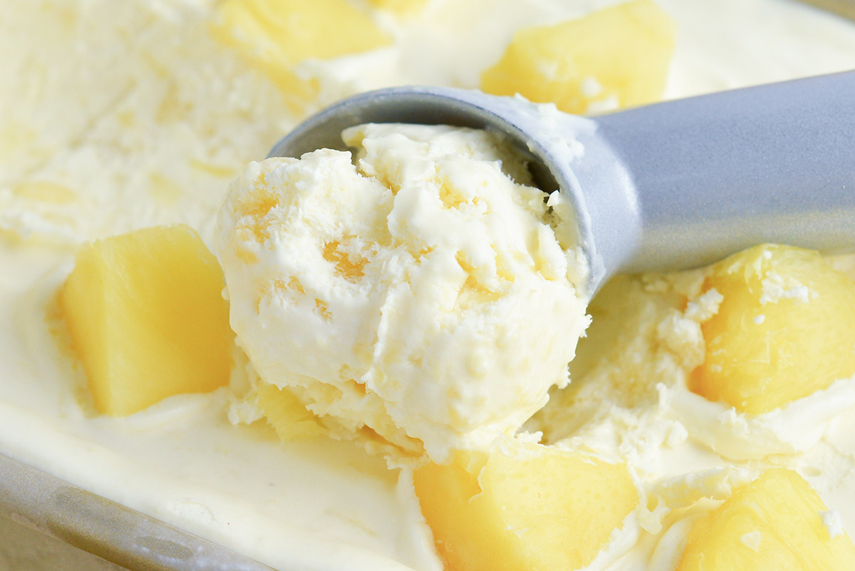 close up of pineapple flavored ice cream