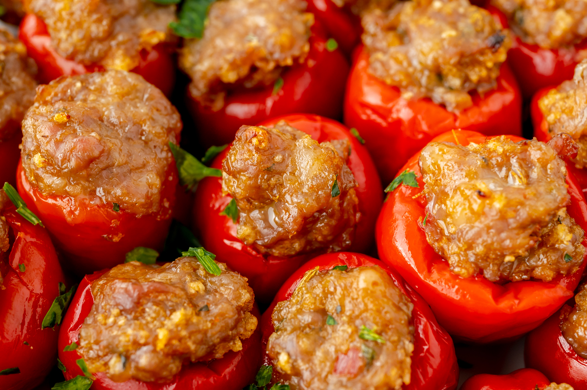 overhead shot of stuffed peppadew peppers