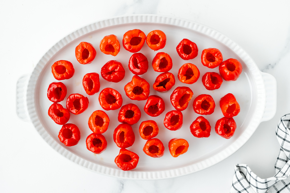 overhead shot of cherry peppers on platter
