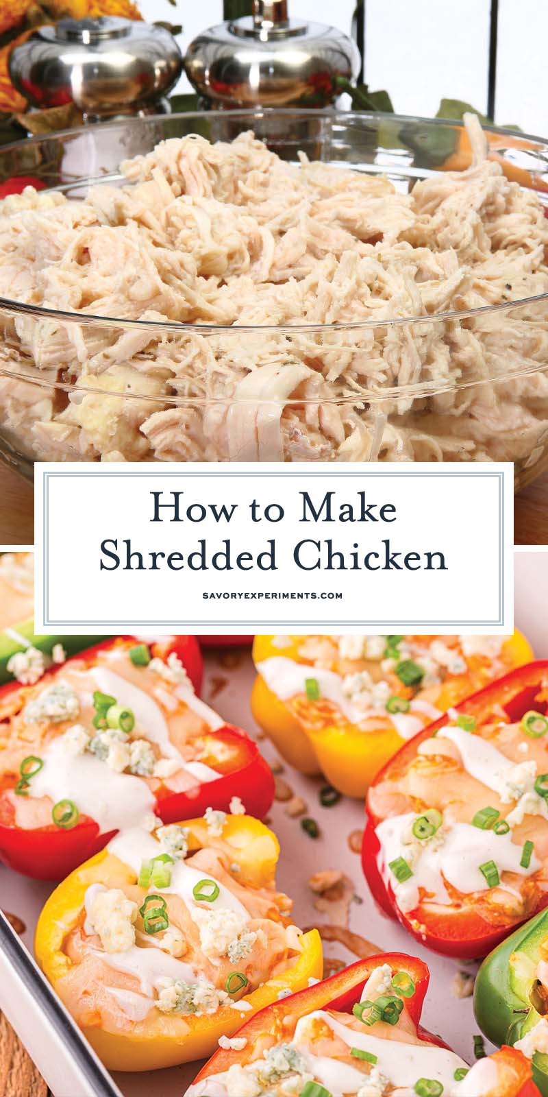collage of shredded chicken images with text overlay