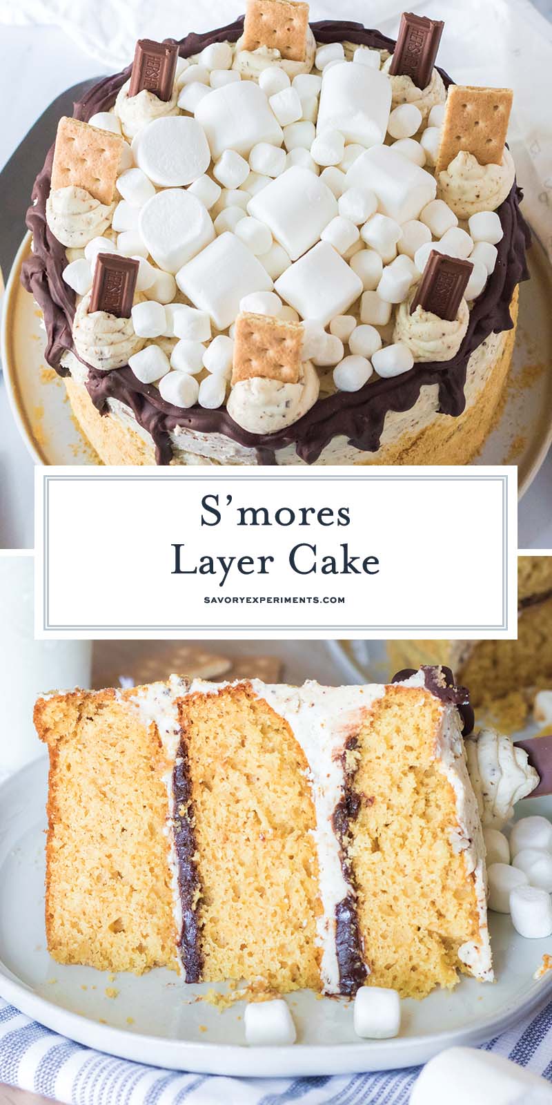 s'mores cake recipe collage for pinterest with text overlay