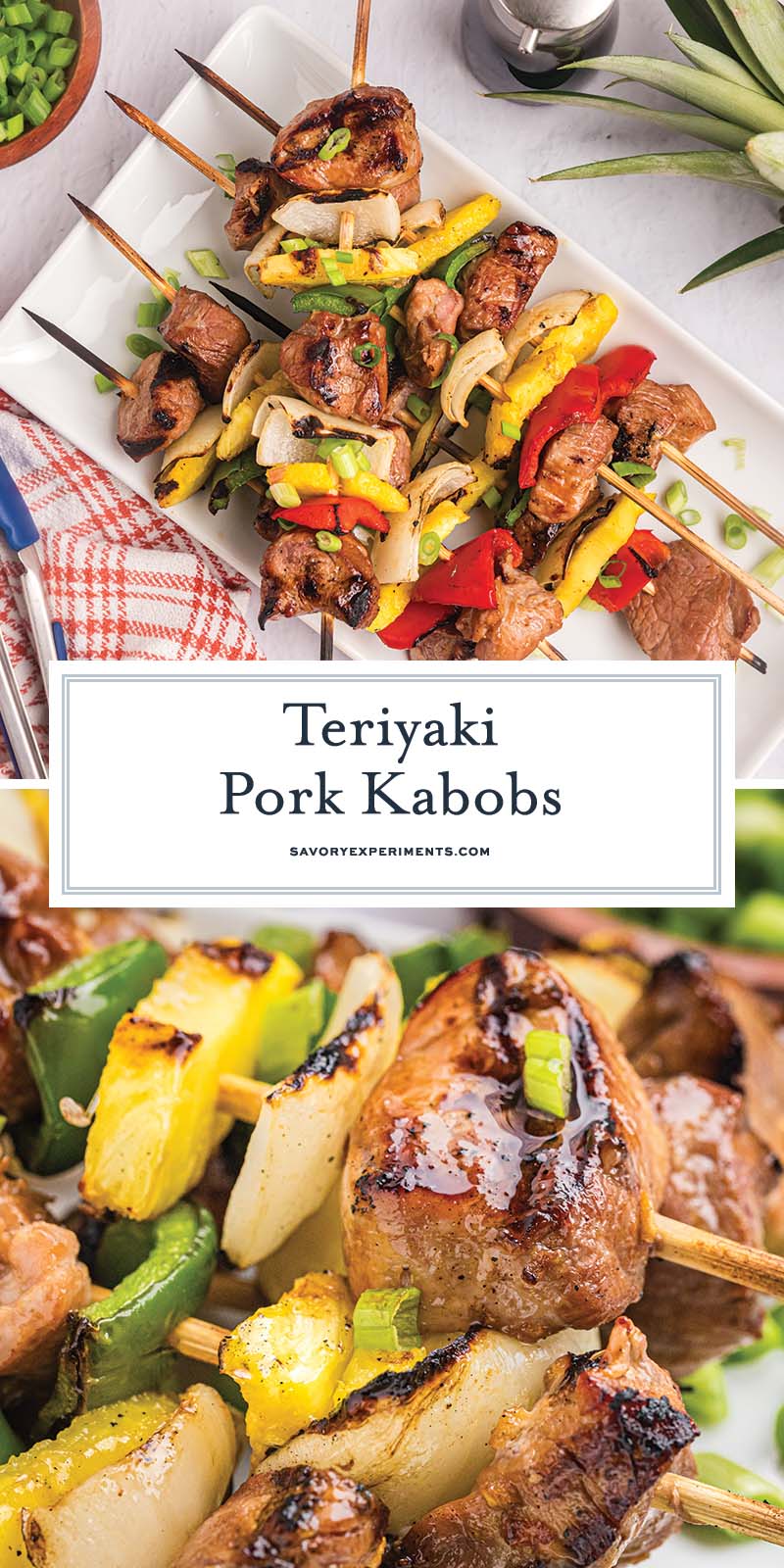 collage of teriyaki pork kabobs