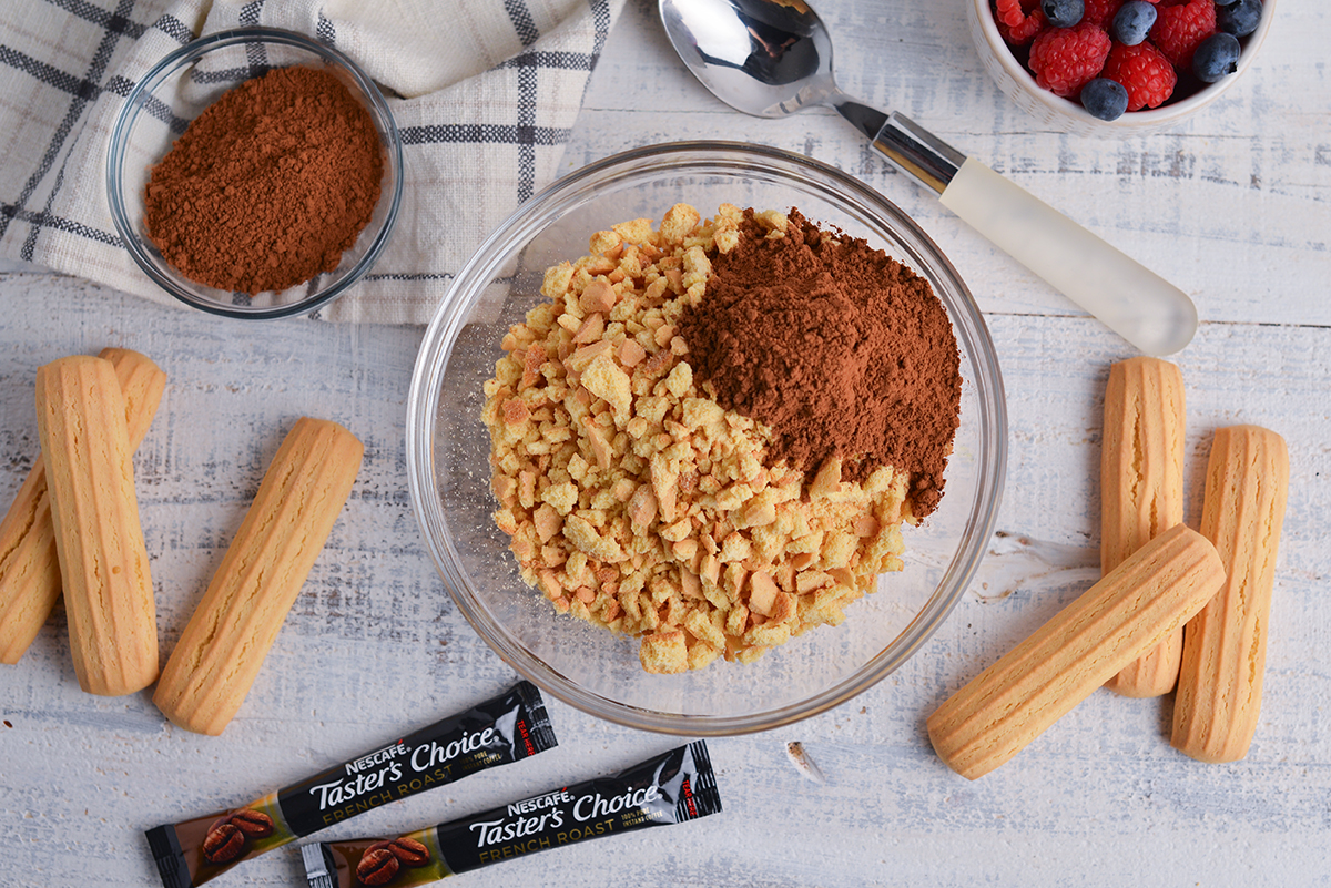 lady fingers and espresso powder in bowl