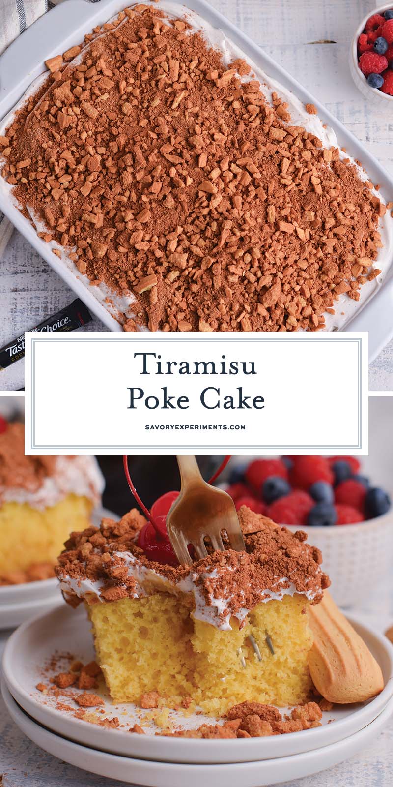 collage of tiramisu poke cake