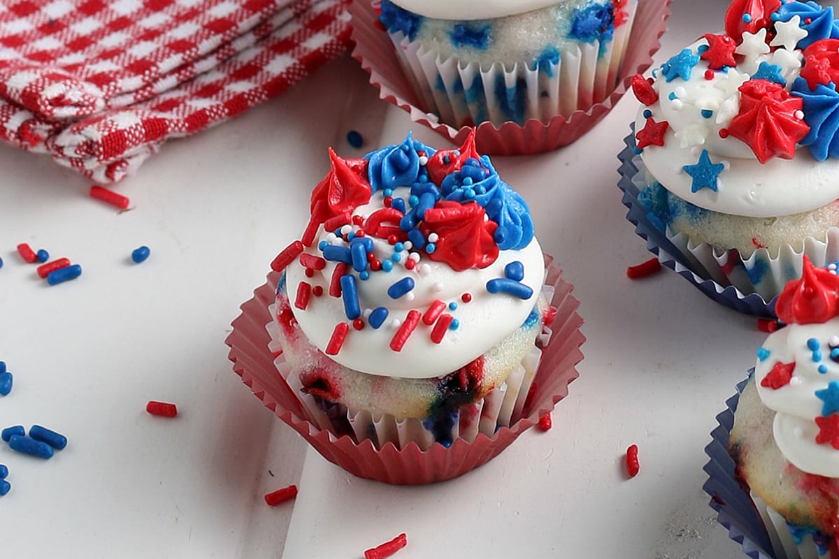 close up of 4th of july cupcakes