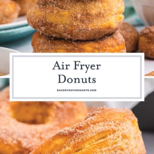 collage of air fryer donut recipe with text overlay for facebook