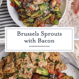 collage of brussels sprouts with bacon