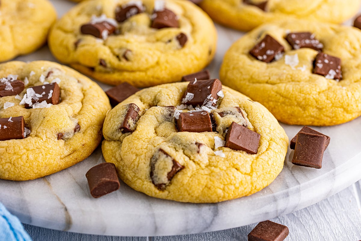 close up of salted chocolate chunk cookie