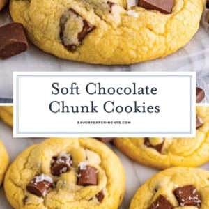 collage of chocolate chunk cookies with crunchy salt topping