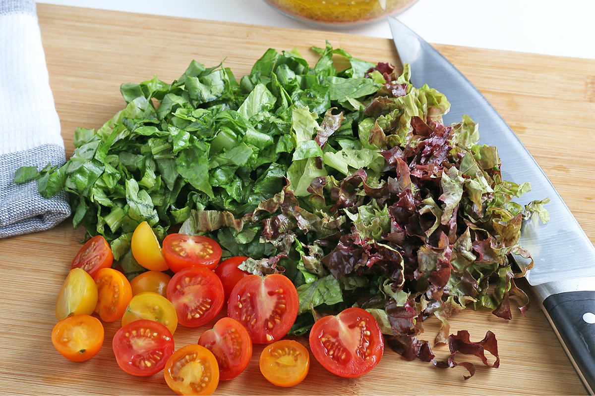 chopped lettuce and tomatoes