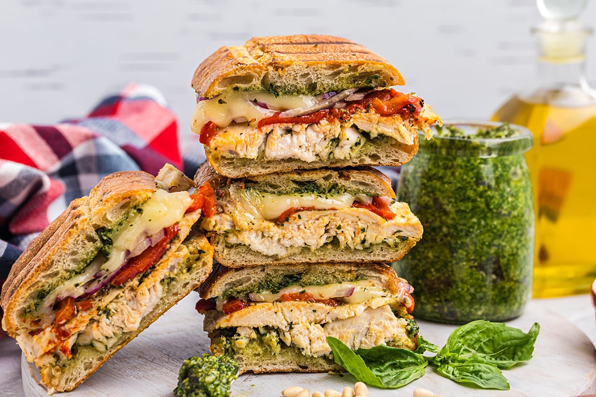 straight on shot of stack of paninis