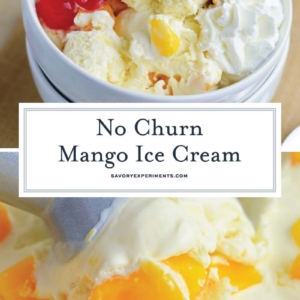 collage of mango ice cream recipe with text overlay for pinterest