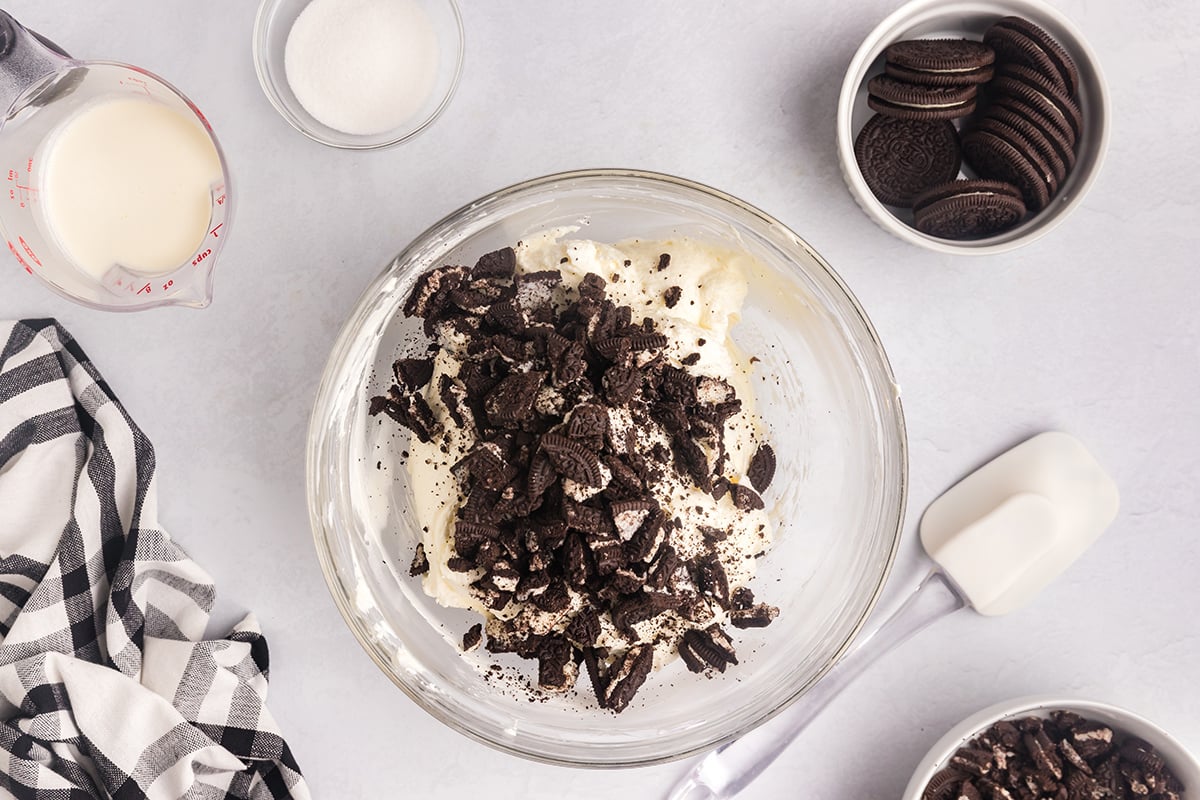oreos added to cheesecake filling