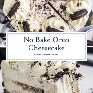 collage of oreo cheesecake