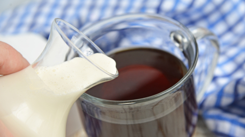 Homemade creamer pouring into coffee