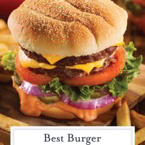 angle view of double burger patty with cheese and burger toppings