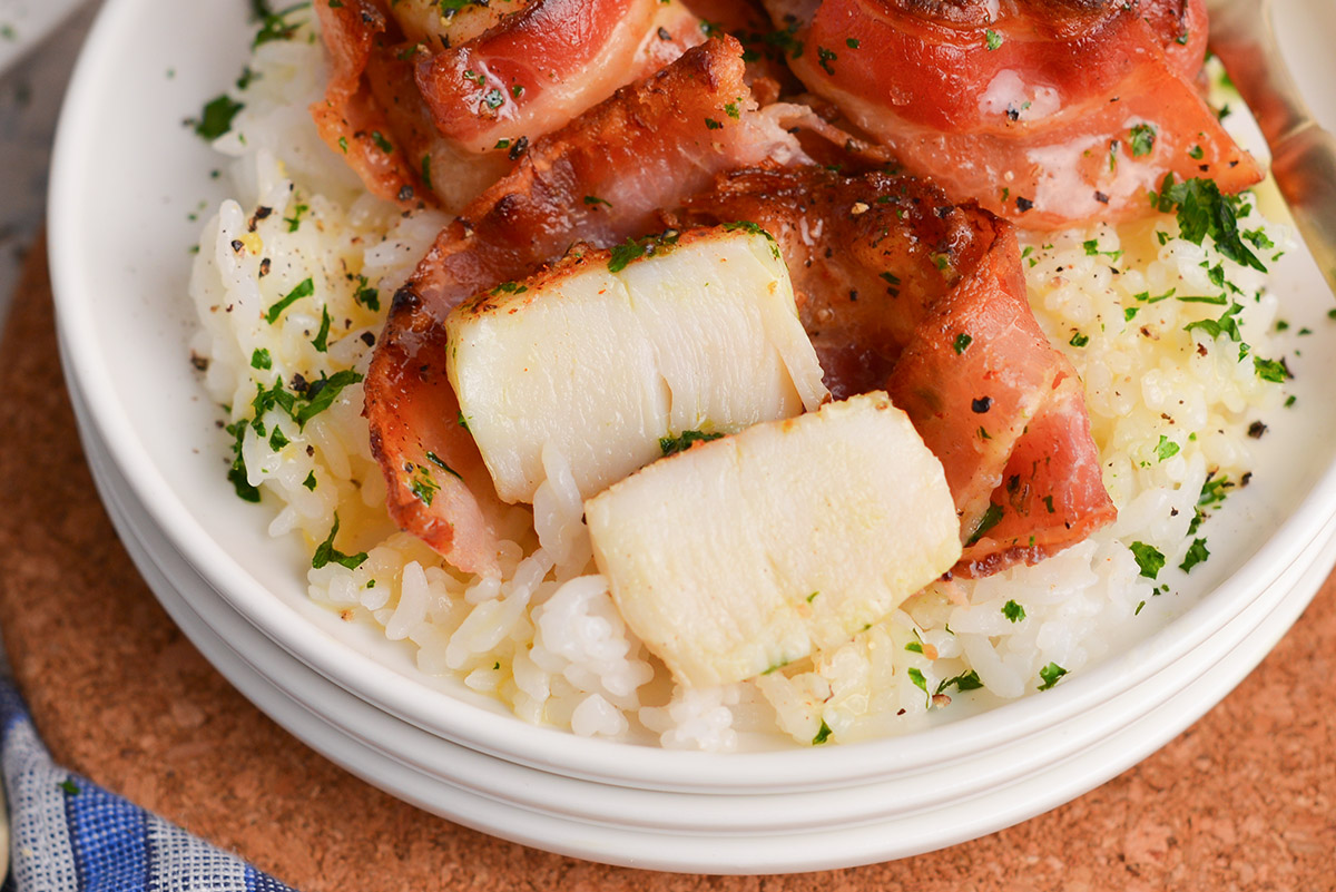 close up of scallop cut in half