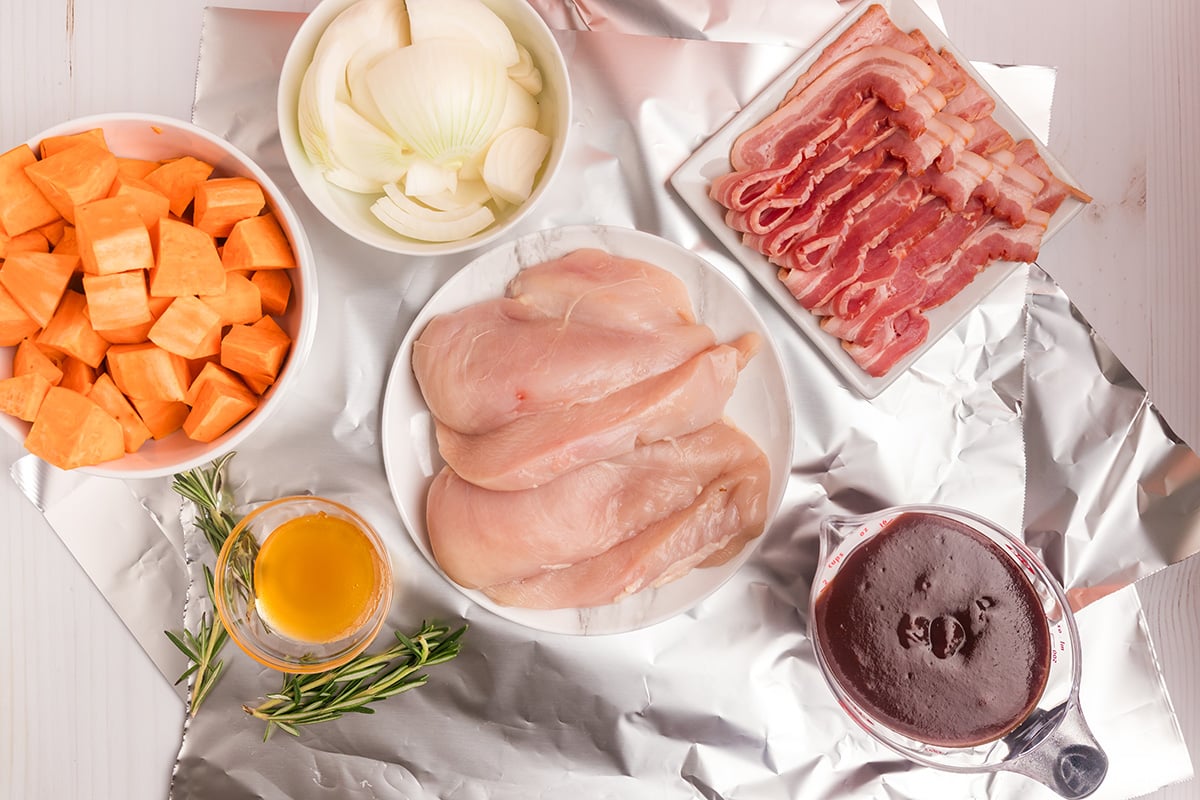 overhead shot of chicken foil packet ingredients