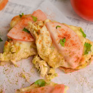 angled shot of crab melt halves