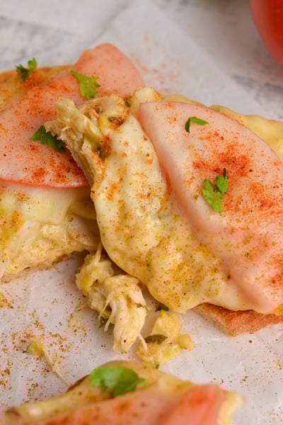 angled shot of crab melt halves