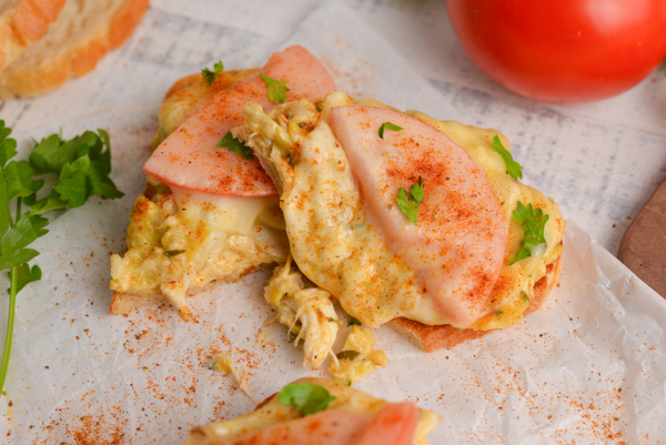 angled shot of crab melt halves