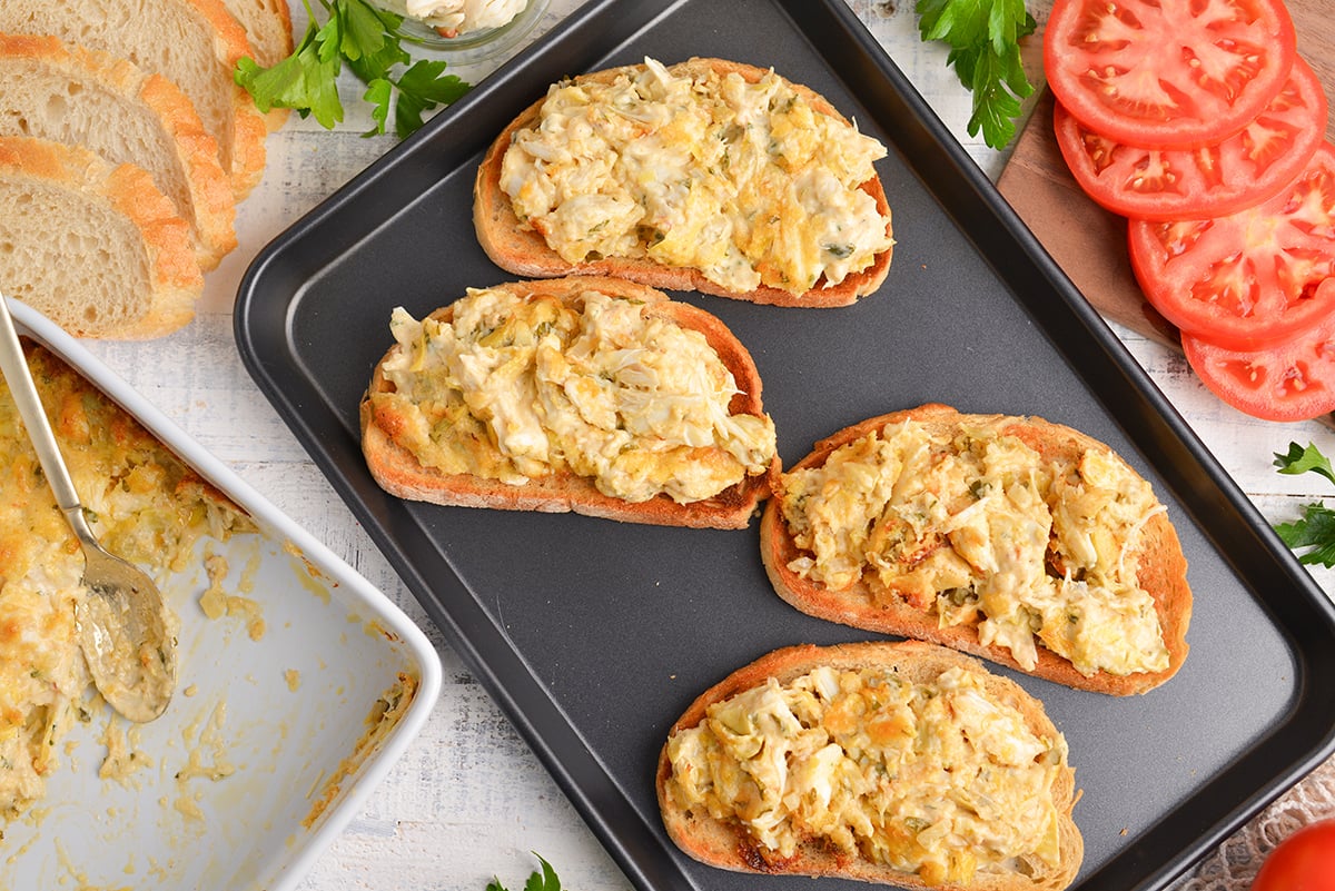 crab imperial on slices of bread