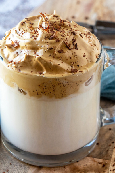 close up of whipped dolgona coffee