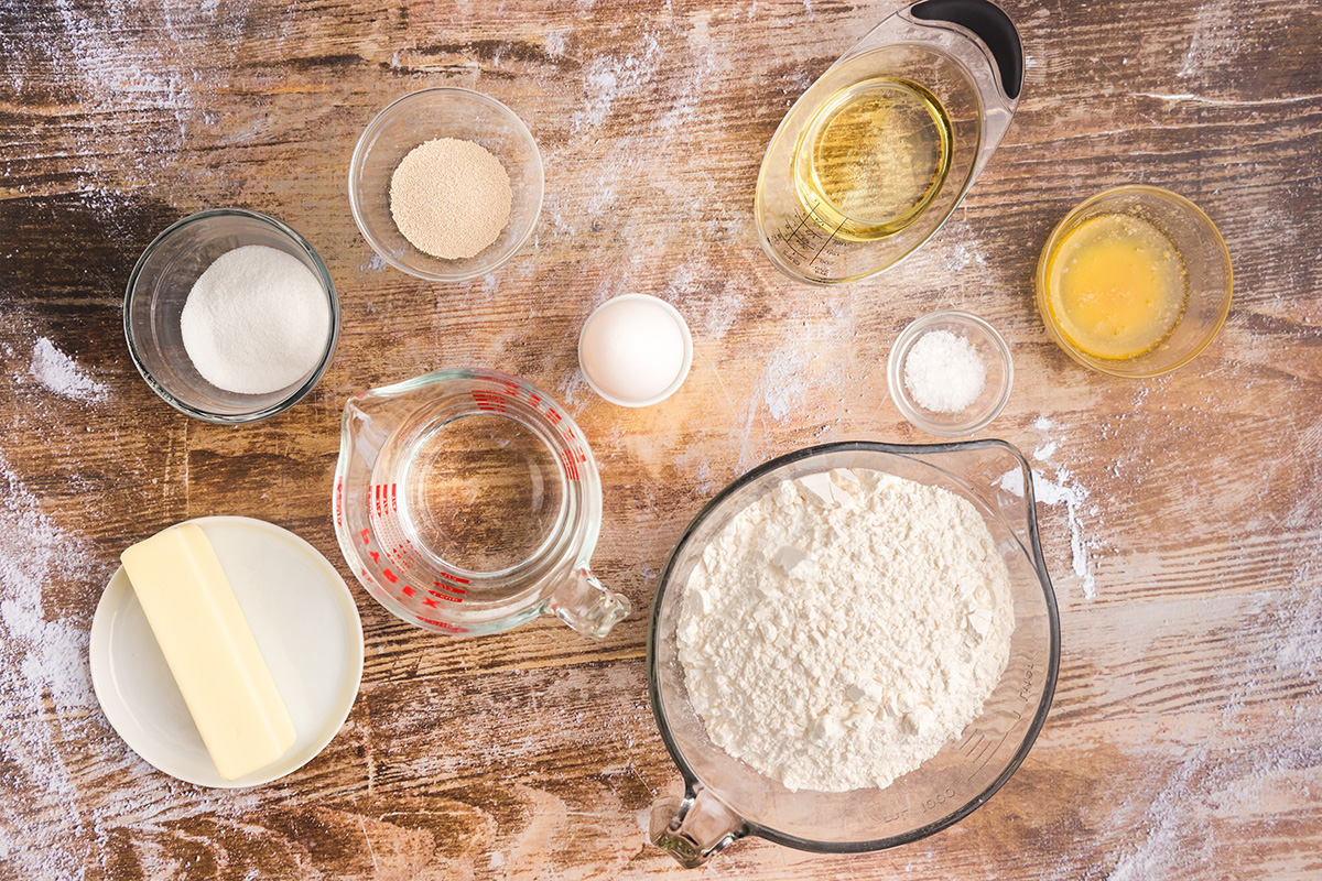 overhead shot of quick dinner rolls ingredients