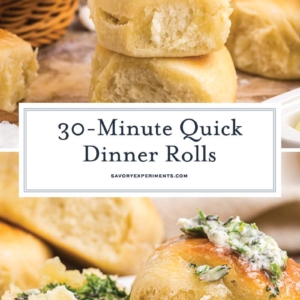 collage of quick dinner rolls with butter and salt