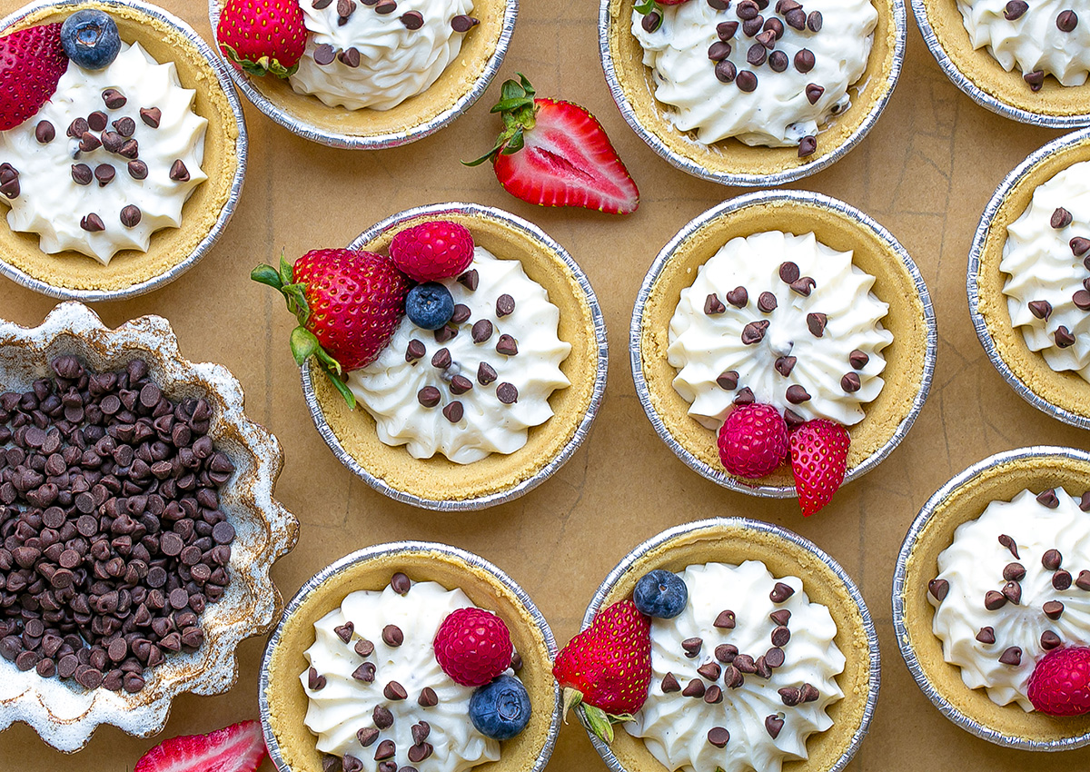 overhead shot of mini cheesecakes