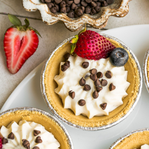 overhead shot of mini no bake cheesecake on plate