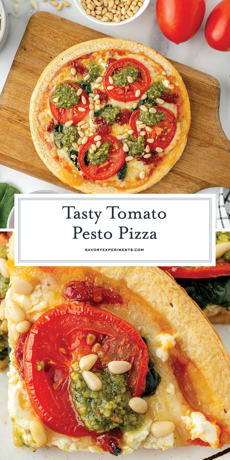 collage of pesto pizza