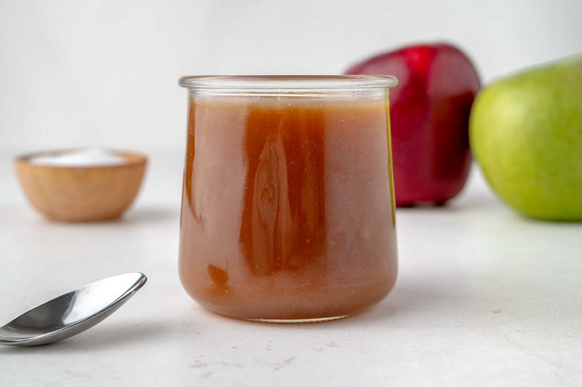 straight on shot of jar of caramel sauce