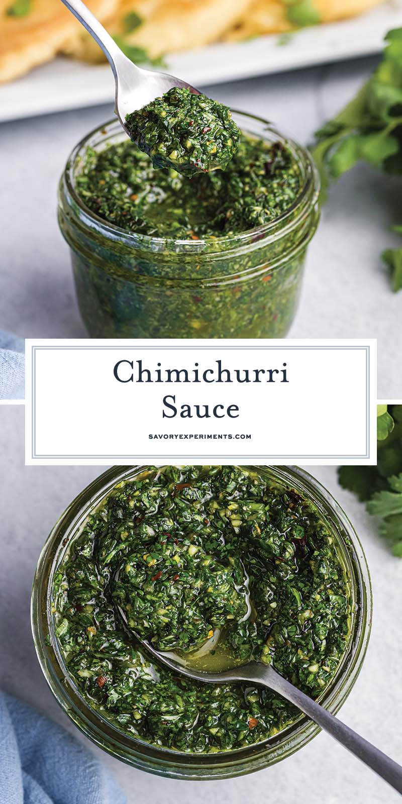 collage of chimichurri sauce recipe with text overlay for pinterest