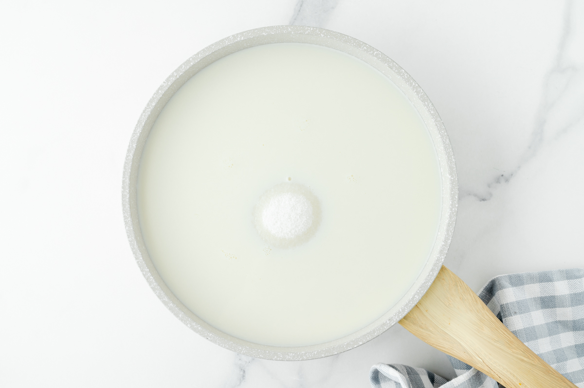 sugar and milk in a pan