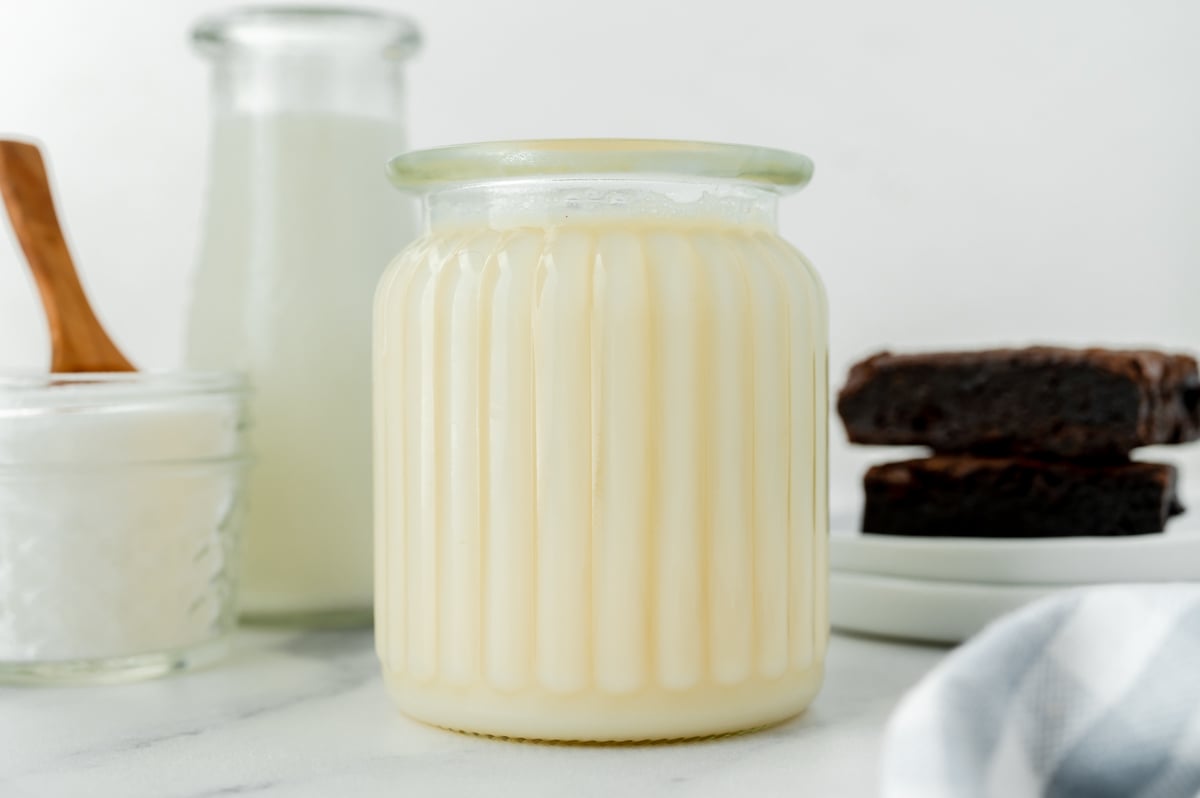straight on shot of jar of sweetened condensed milk