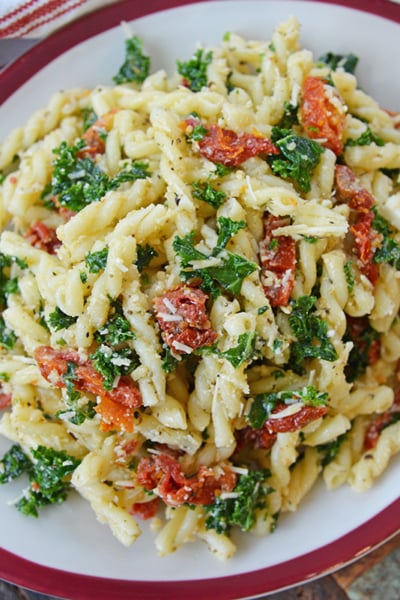 dish of cold pasta salad