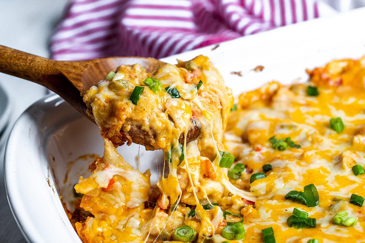 wooden spoon in king ranch chicken casserole